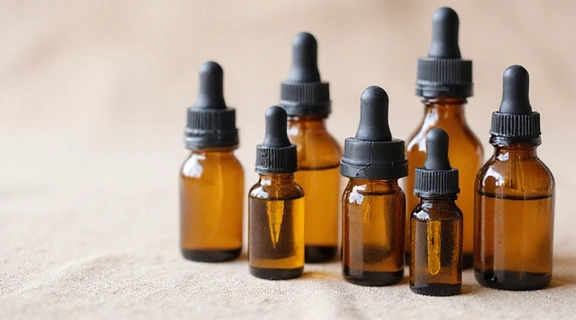 Bottles of organic essential oils