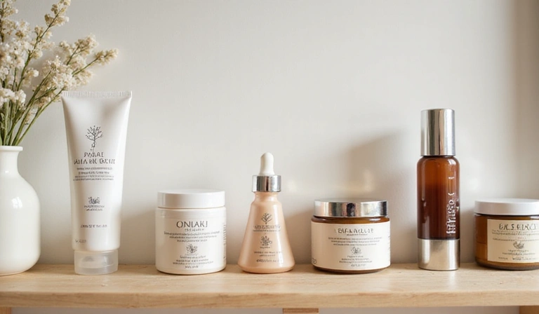 Variety of natural beauty products on a shelf
