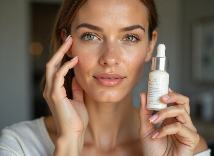 Woman applying natural facial serum